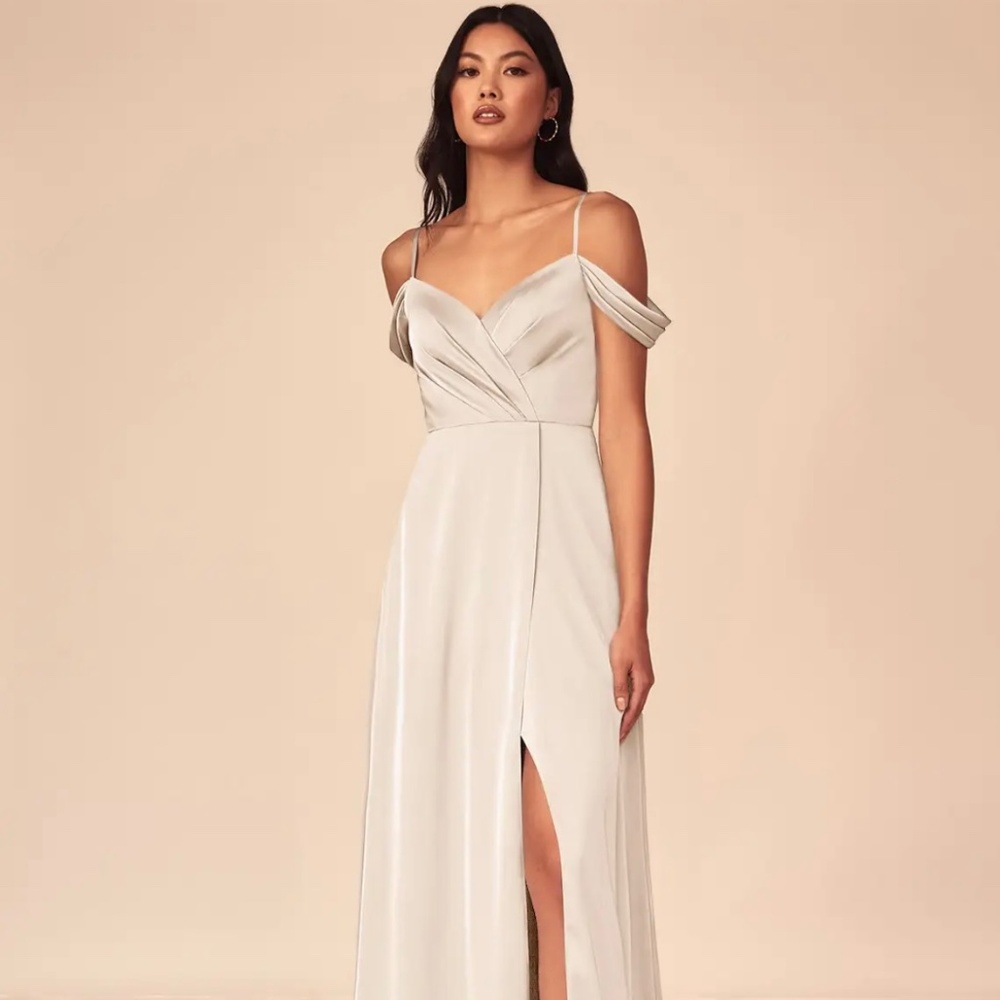 AZAZIE OCEAN Stretch White Alabaster A-Line V-Neck Pleated Stretch Satin Dress
